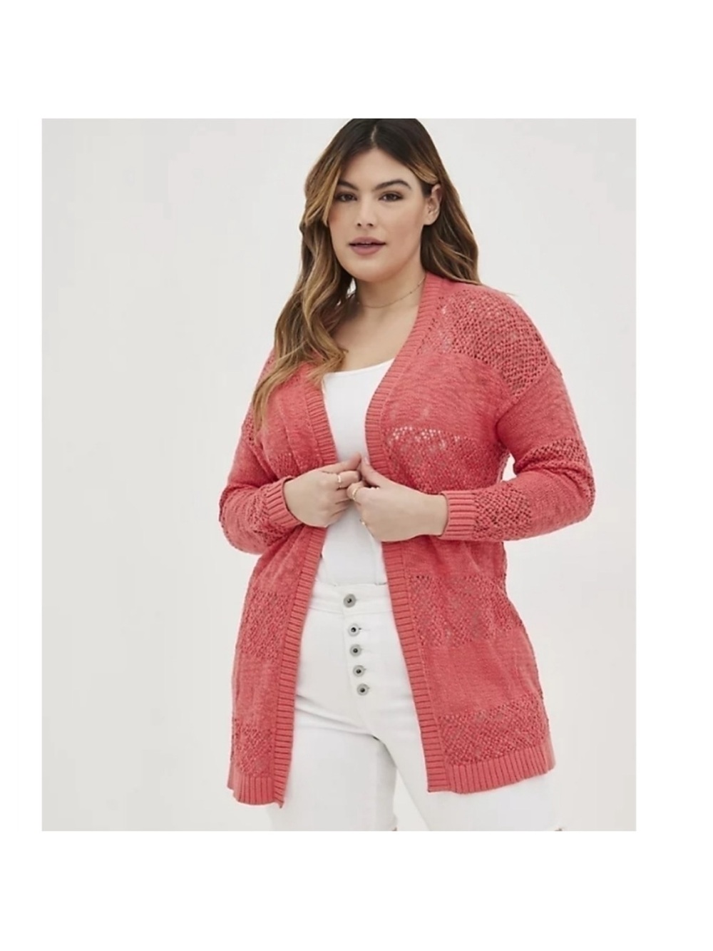 Torrid Cotton Open Stitch Open Front Cardigan Sweater Coral Size 3X
